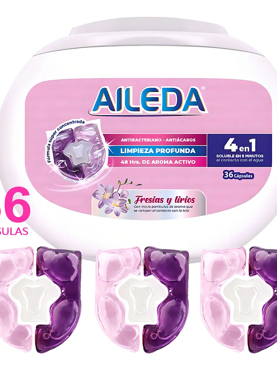 Detergente en Capsulas Aileda Antibacterial fresias y Lirios 36UN 1