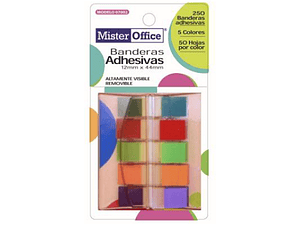 BANDERITAS ADHESIVAS MR OFFICE 12MM X 44 MM 250 UN 5 COLORES 