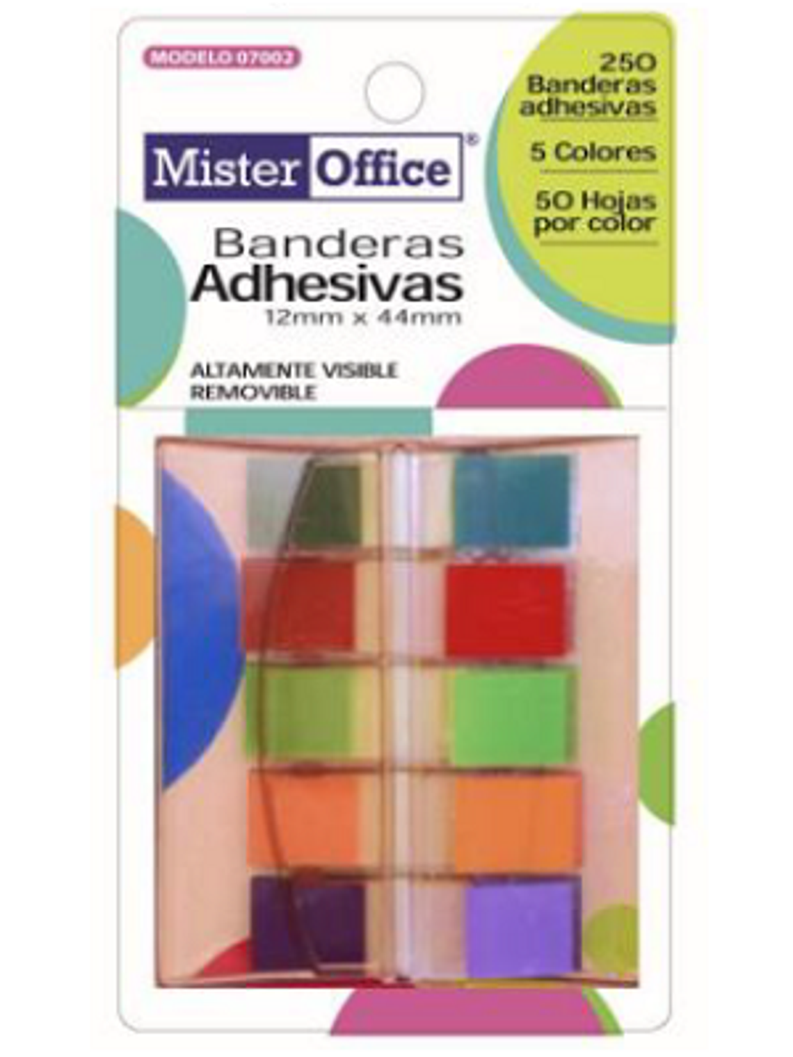BANDERITAS ADHESIVAS MR OFFICE 12MM X 44 MM 250 UN 5 COLORES  1