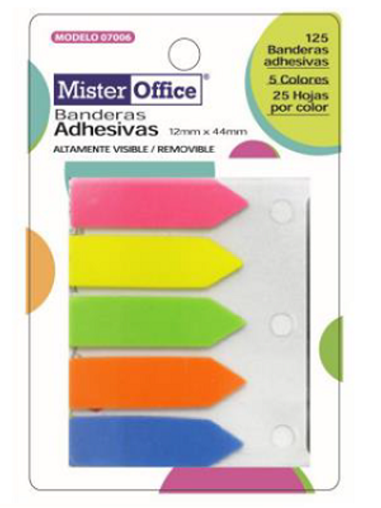 BANDERITAS ADHESIVAS MR OFFICE 12 X 44MM 5 COLORES 125 HJS 1
