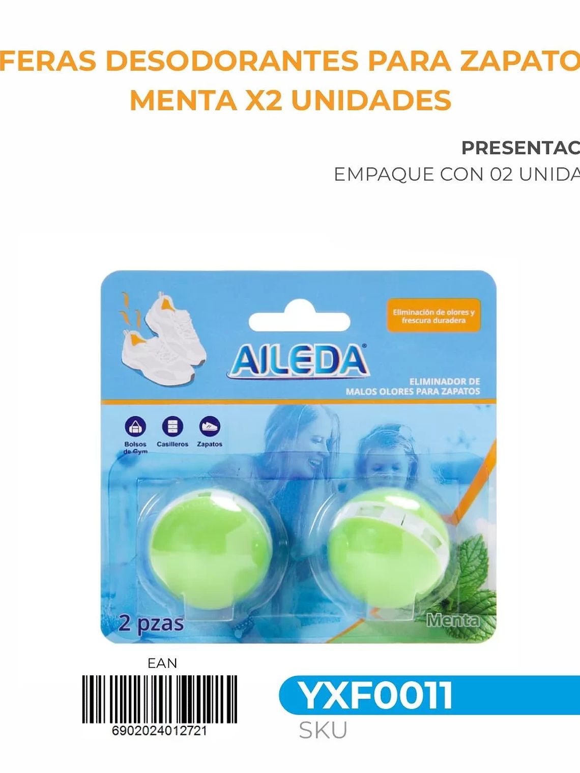 ESFERAS DESODORANTE PARA ZAPATOS MENTA 2 UN 1