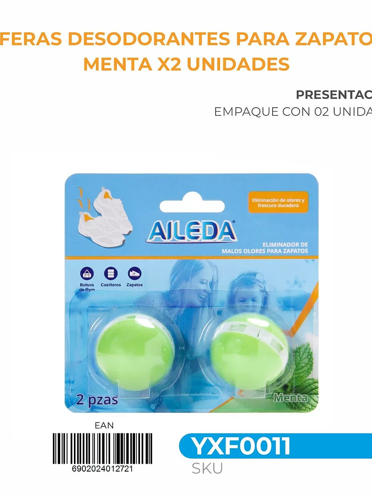ESFERAS DESODORANTE PARA ZAPATOS MENTA 2 UN 1
