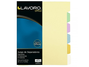SEPARADORES 6 DIVISIONES TAMAÑO OFICIO 6 COLORES LAVORO