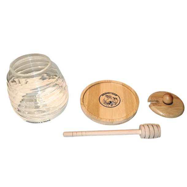 Mielero de Vidrio con Cuchara y Base de Bambú 2
