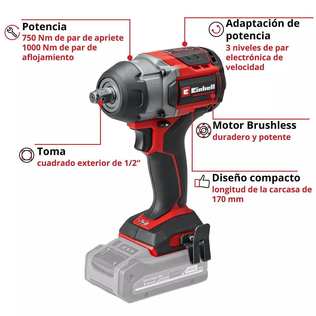 Llave de impacto inalámbrico TP-CW 18/750-C Li BL Einhell + Starter Kit 18V 2,5Ah 2
