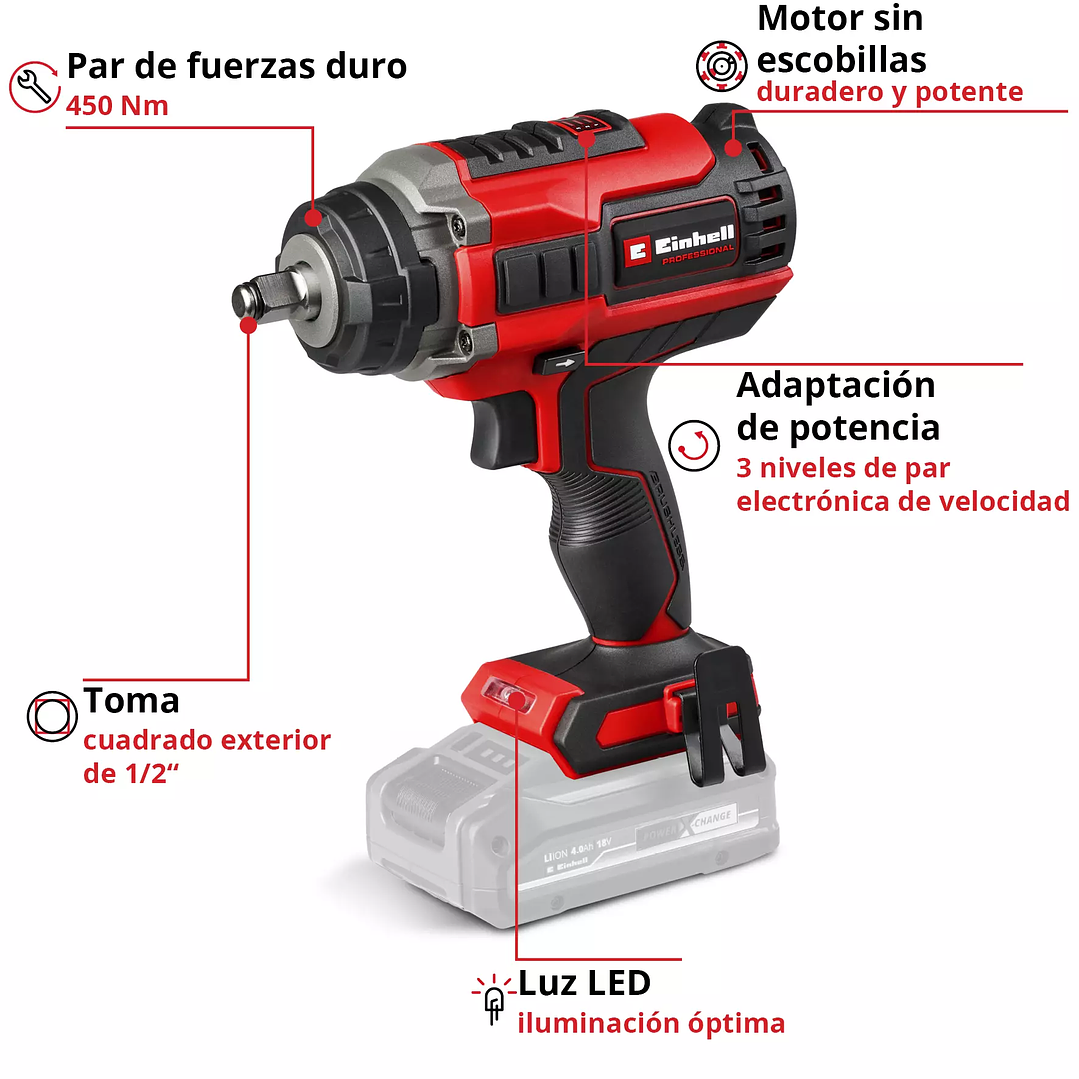 Llave de Impacto Inalámbrica Einhell IMPAXXO 18/450 18V + Starter Kit 2,5Ah 2