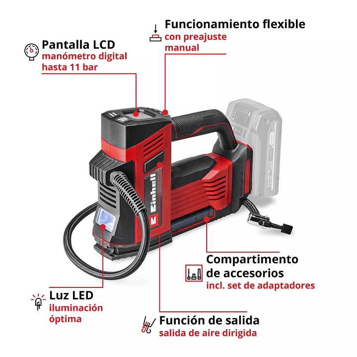 Compresor de Aire Inalámbrico Einhell CE‑CC 18/23 D Li + Starter Kit Batería 18V De 2.5Ah + Cargador  3