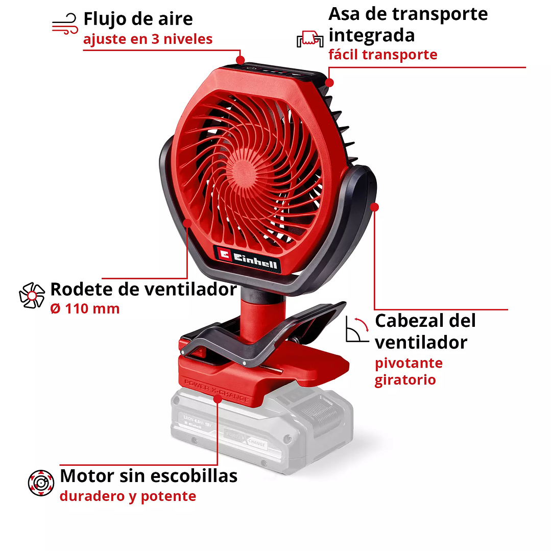Ventilador inalámbrico Einhell GC-CF 18/110 Li-Solo 18V 2