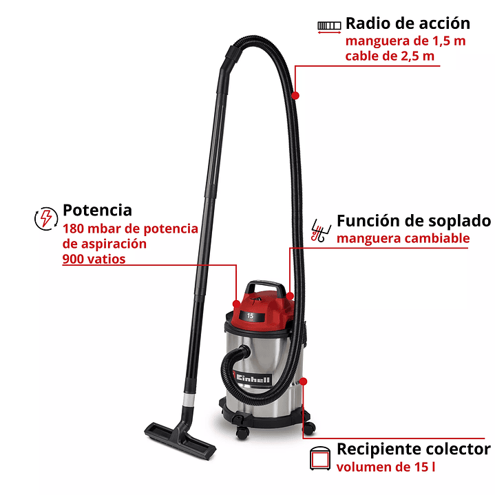 Aspiradora Eléctrica Seco/Húmedo Einhell TC-VC 1540 S 900 W 15 L 3