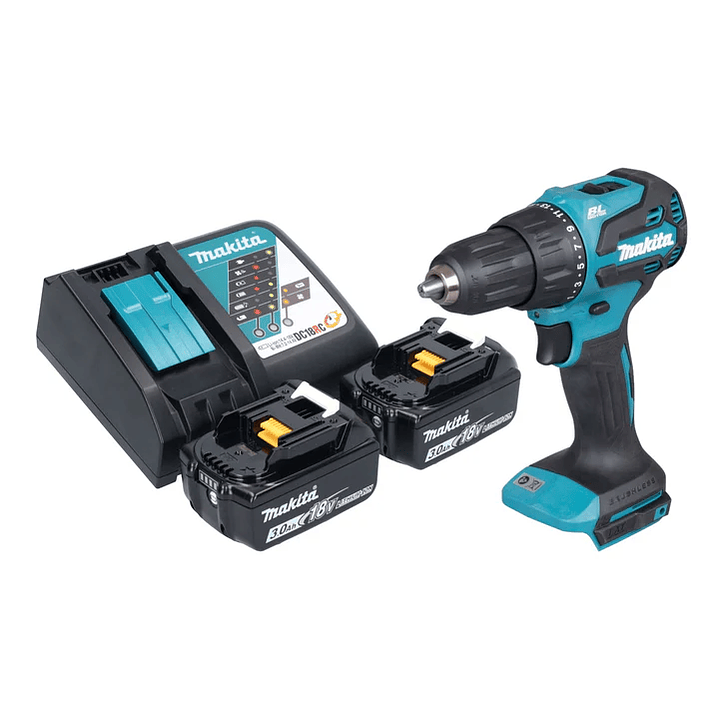 Taladro Percutor 13mm 18V Basic / 2 bat 3 Ah + Cargador DHP490RFX2 Makita – Potencia y Versatilidad para Profesionales 1