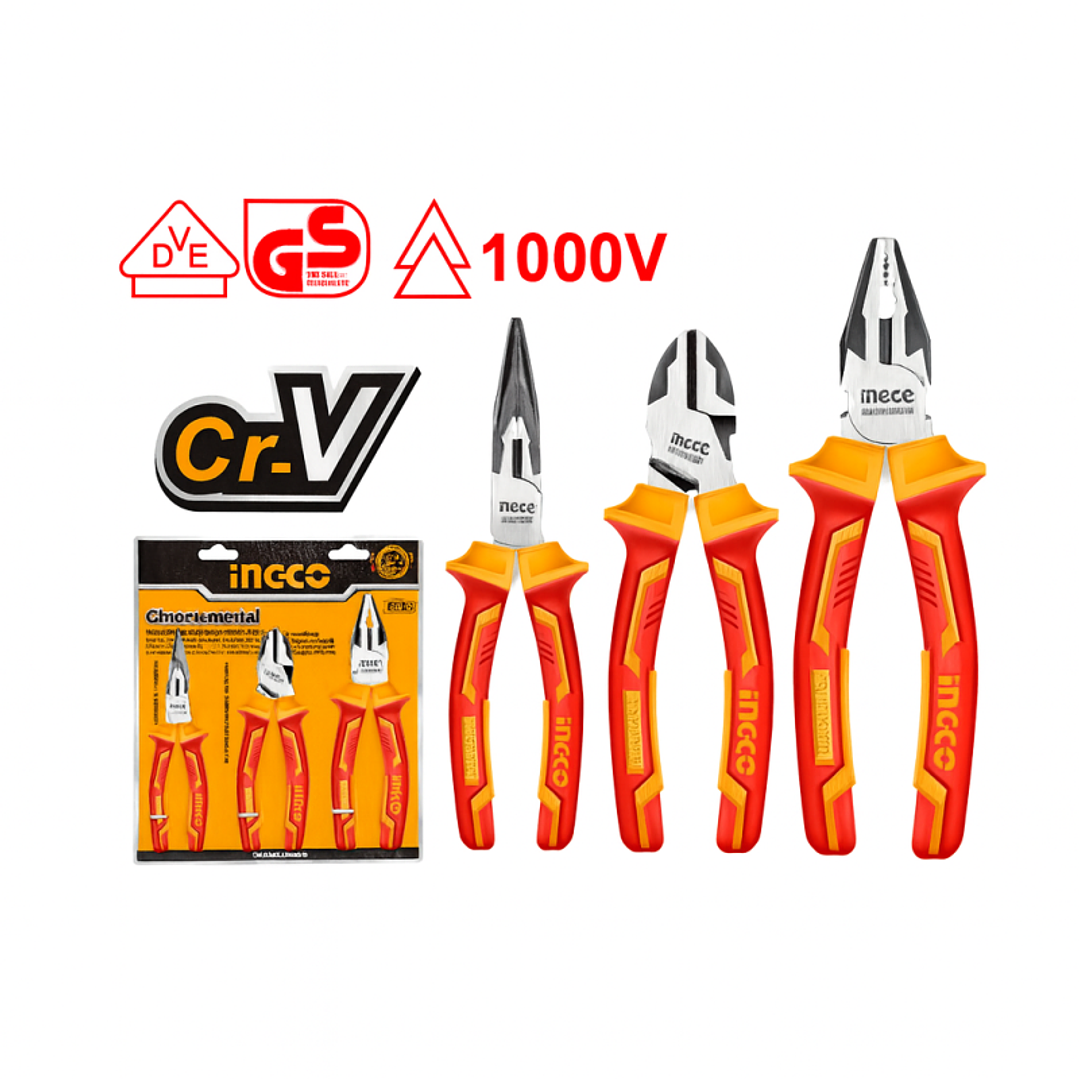 Alicate Aislado 1000 V Industrial Juego 3 Piezas INGCO HIKPS28318 1