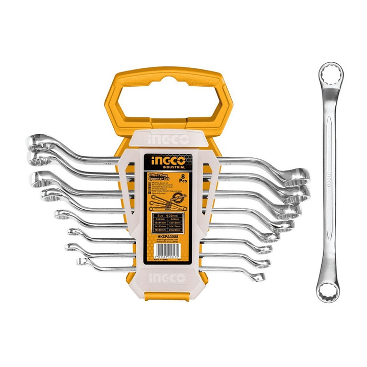 LLAVE CORONA Y CORONA ACODADAS 6-22 MM JGO. 8 PIE (HKSPA3088) INGCO 1