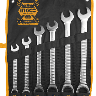 Juego Llaves Punta Corona con Chicharra 19‑32 mm INGCO HKSPAR1061 – Llaves Tipo Corona con Chicharra 6 Pzas