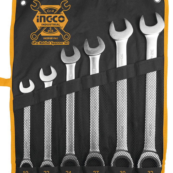Juego Llaves Punta Corona con Chicharra 19‑32 mm INGCO HKSPAR1061 – Llaves Tipo Corona con Chicharra 6 Pzas 1
