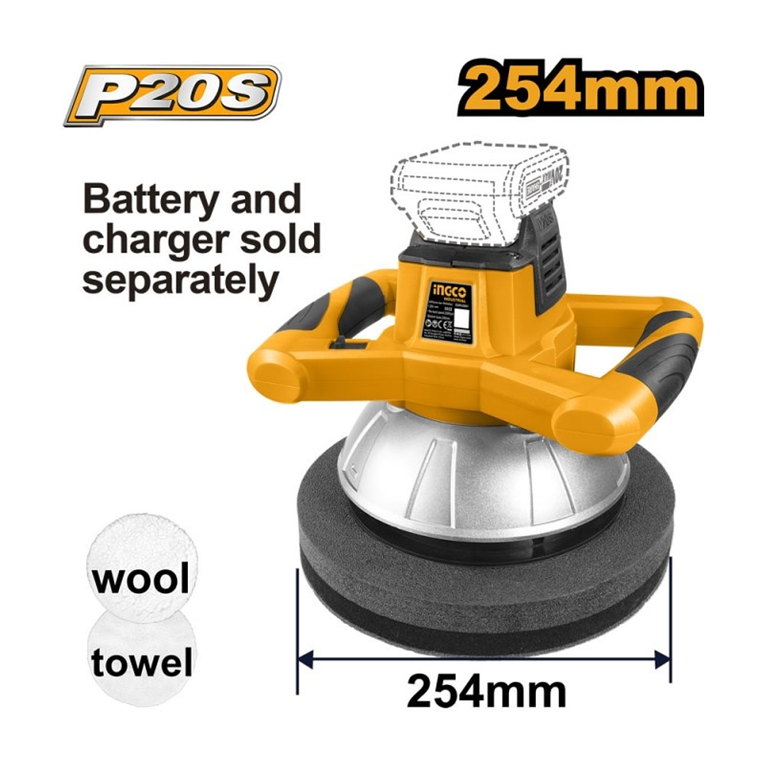 Pulidora Orbital Inalámbrica 20V 254 mm INGCO COPLI2001 Industrial 1