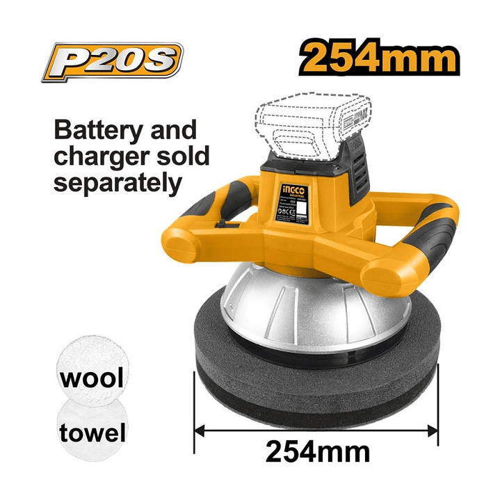 Pulidora Orbital Inalámbrica 20V 254 mm INGCO COPLI2001 Industrial 1
