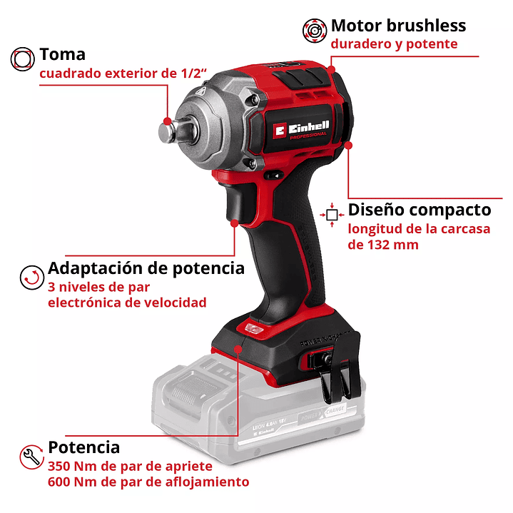 Llave de Impacto Inalámbrica Einhell TP-CW 18/350-C Li BL + Starter Kit 18V 4,0Ah Brushless 2