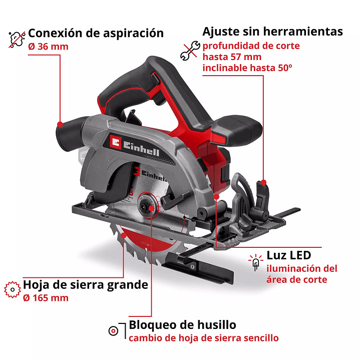 Sierra Circular Inalámbrica Einhell TE-CS 18/165-2 Li + Starter Kit 18V 4,0Ah 3