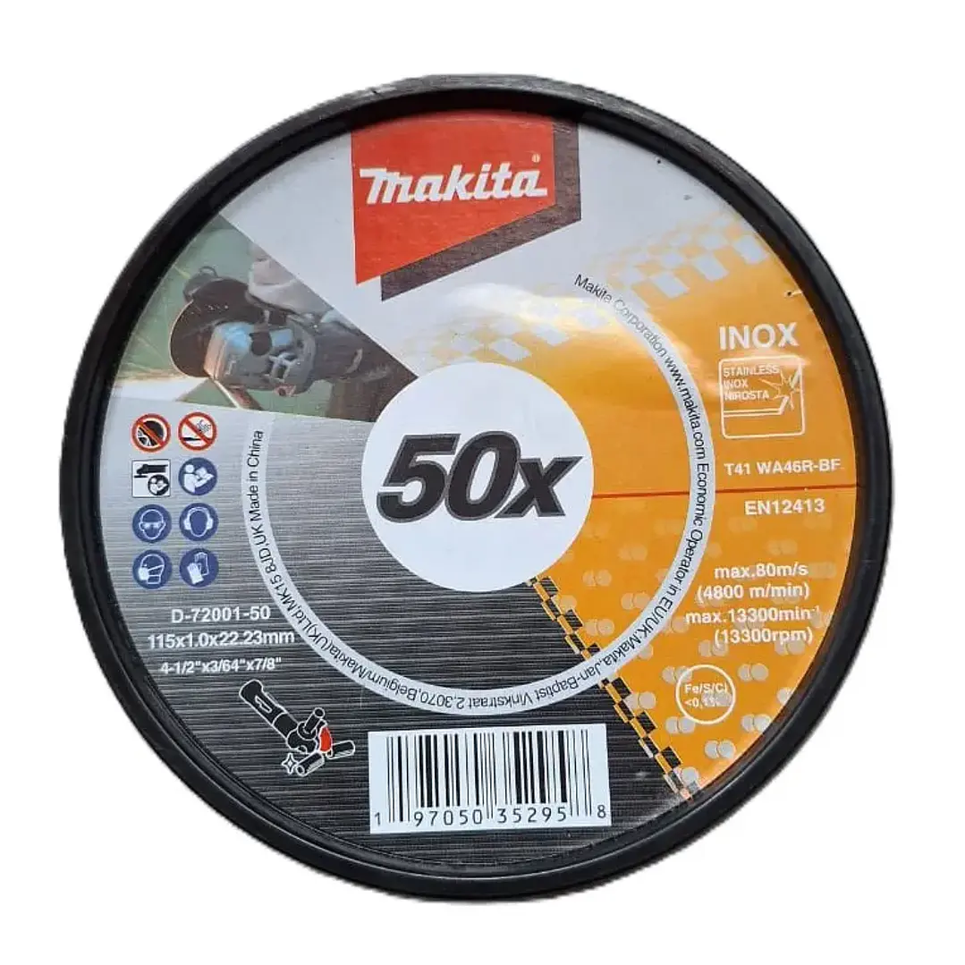 Pack 50 Discos Corte Metal 4 1/2 1mm D-72001 Makita 1