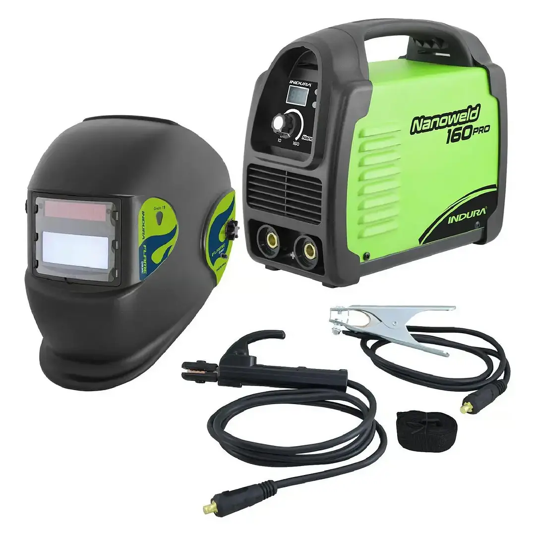 Soldadora Inverter Indura Nanoweld 160 + Máscara Flame Grado 11 Verde 1