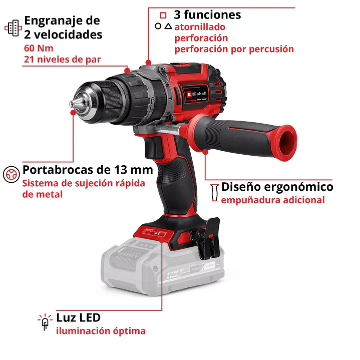 Taladro Percutor Inalámbrico EINHELL TP-CD 18/60 Li-i BL + Starter Kit 4Ah 2