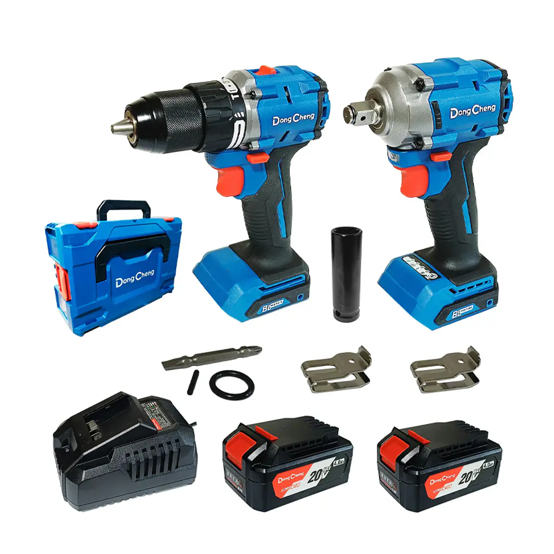 KIT TALADRO PERCUTOR 20V + LLAVE DE IMPACTO 358 NM 20V/ 4AHX2 + CARGADOR (DCJZ2060+DCPB358) DONGCHENG 1
