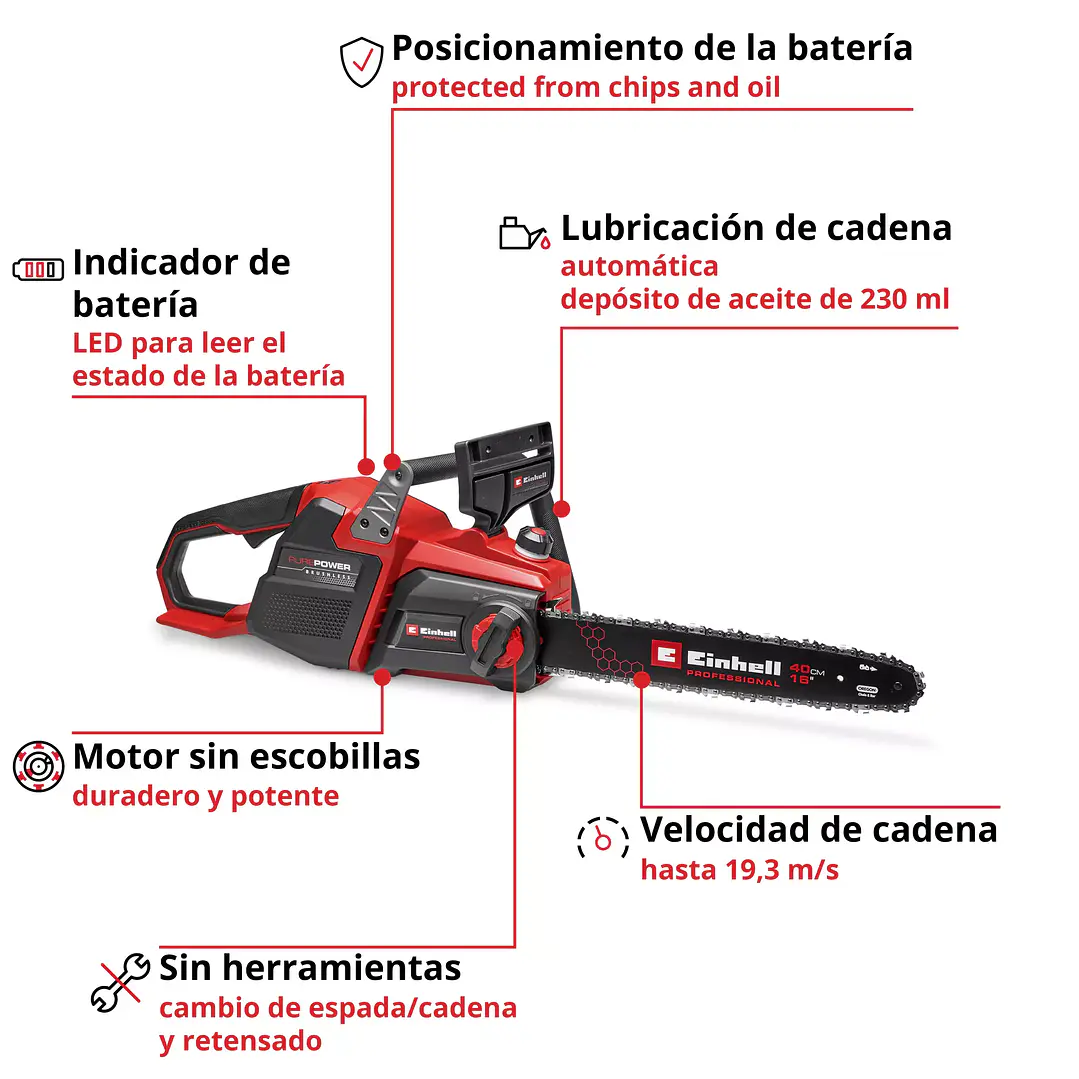 Motosierra professional  a Batería GP-LC 36/40 Li BL-Solo Einhell 36V Brushless 2