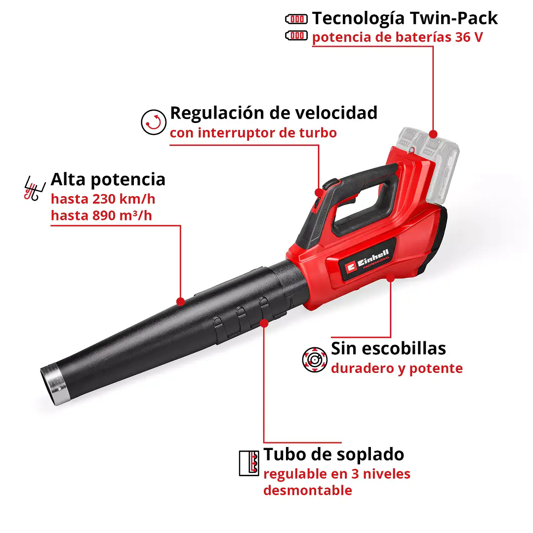 Soplador Inalámbrico Einhell GP-LB 36/230 Li E BL 36V Brushless + 2 Baterías 4.0Ah 2