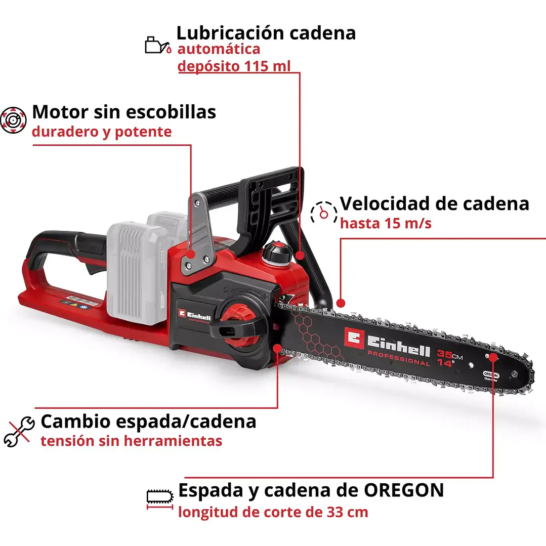 Motosierra Inalámbrica Einhell GP-LC 36/35 Li BL 36V Brushless + 2 Baterías 4.0Ah 2