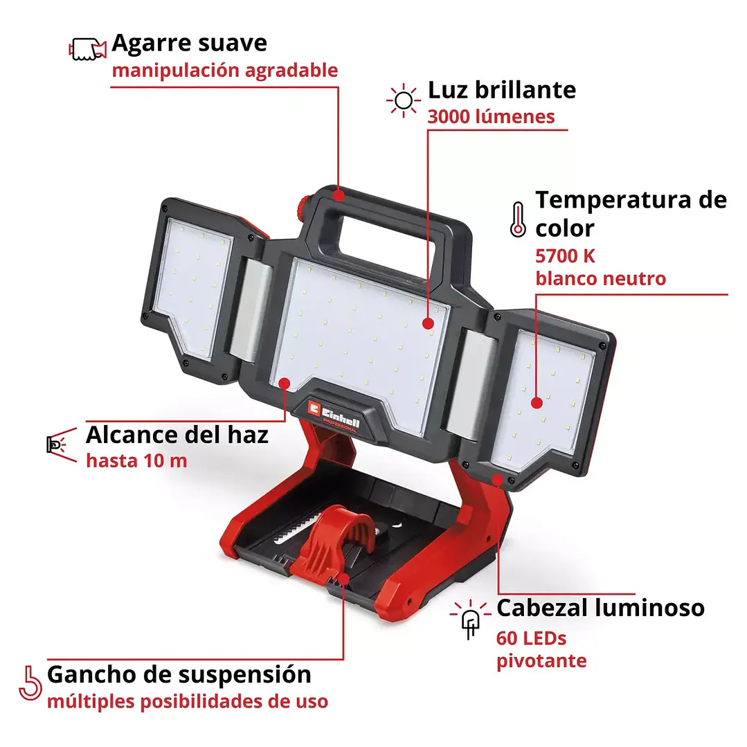 Set Lámpara Inalámbrica Einhell TP-CL 18/3000 Li 18V LED + Batería 4.0Ah 2