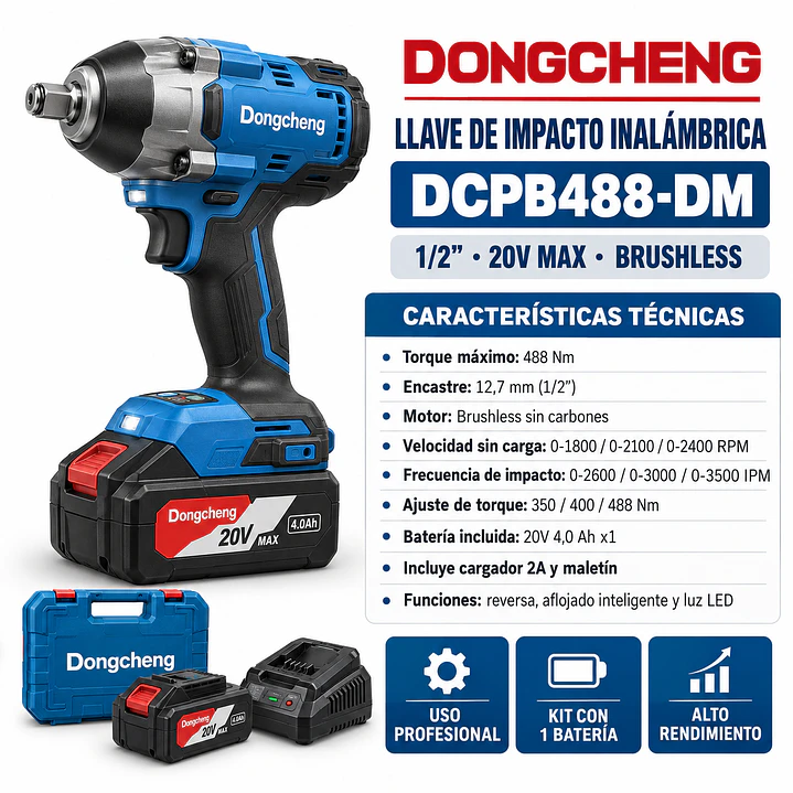 Llave de Impacto Inalámbrica Dongcheng DCPB488 1/2