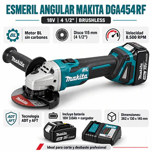 Esmeril Angular Inalámbrico 4.1/2'' 18v DGA454RT Makita