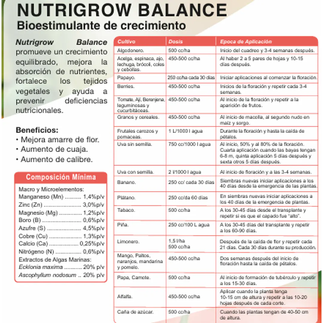 BIOESTIMULANTE NUTRIGROW BALANCE 1L / COMPLEMENTO NUTRICIONAL PARA CULTIVOS - NUTRIFERT 3