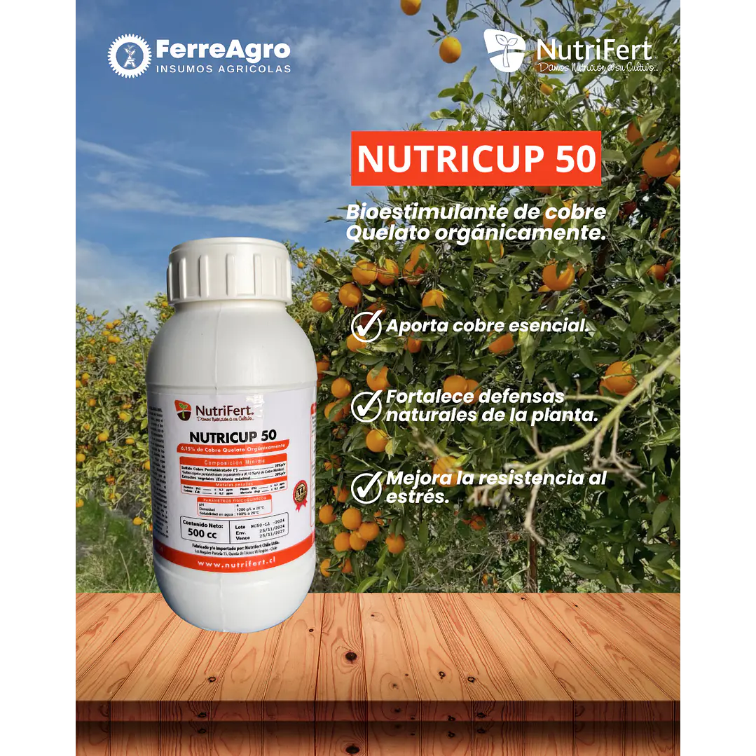 BIOESTIMULANTE NUTRICUP 50  / COBRE QUELATO  (500 cc) - NUTRIFERT 1