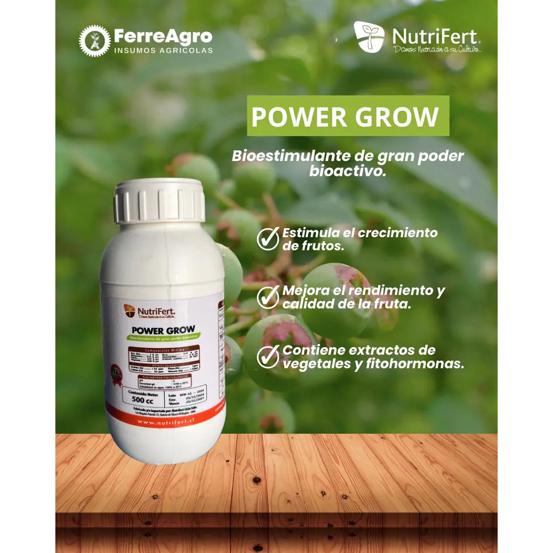 BIOESTIMULANTE POWER GROW / EXTRACTOS ORGÁNICOS Y FITOHORMONAS 500 CC - NUTRIFERT 1