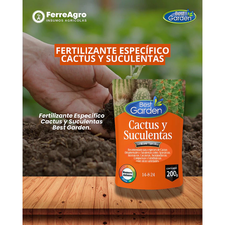 FERTILIZANTE ESPECÍFICO CACTUS Y SUCULENTAS 200 gr / BEST GARDEN  1