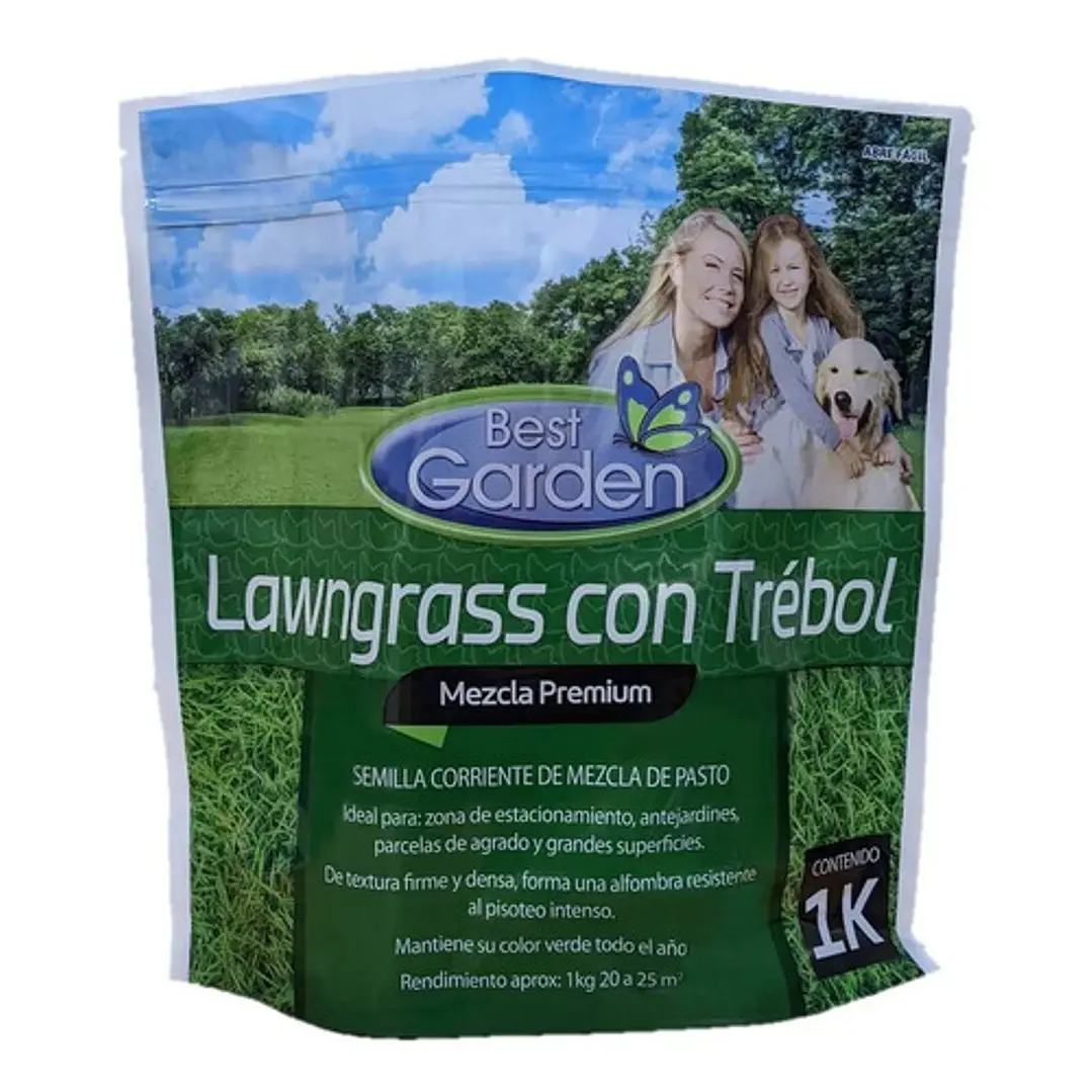 Semilla De Césped Lawngrass C/trébol Premium 1kg Best Garden 1