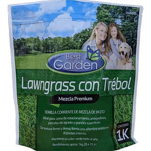 Semilla De Césped Lawngrass C/trébol Premium 1kg Best Garden