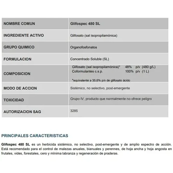 HERBICIDA GLIFOSPEC 480 5L 2
