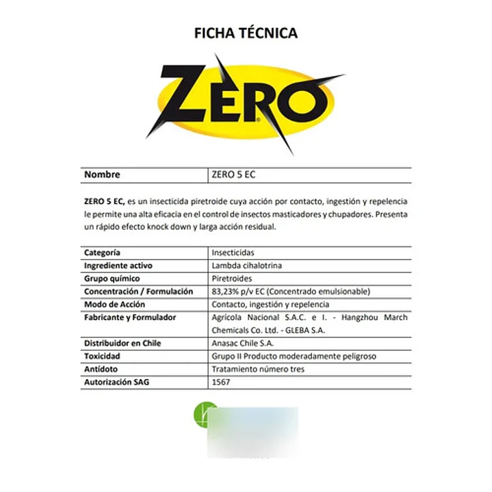 Insecticida Zero 5 Ec 1 Litro Para Masticadores Y Chupadores 2