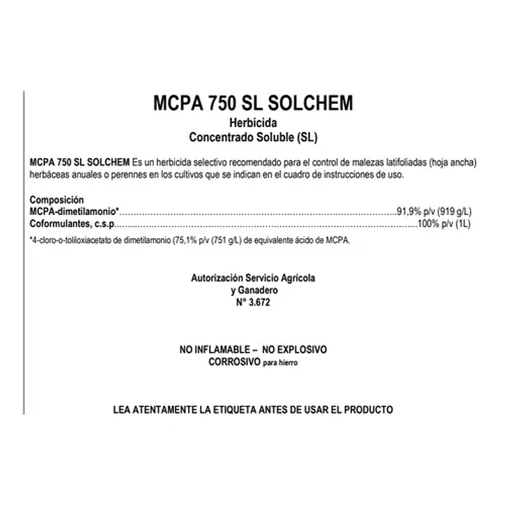 Herbicida MCPA 750 SL 1L 3