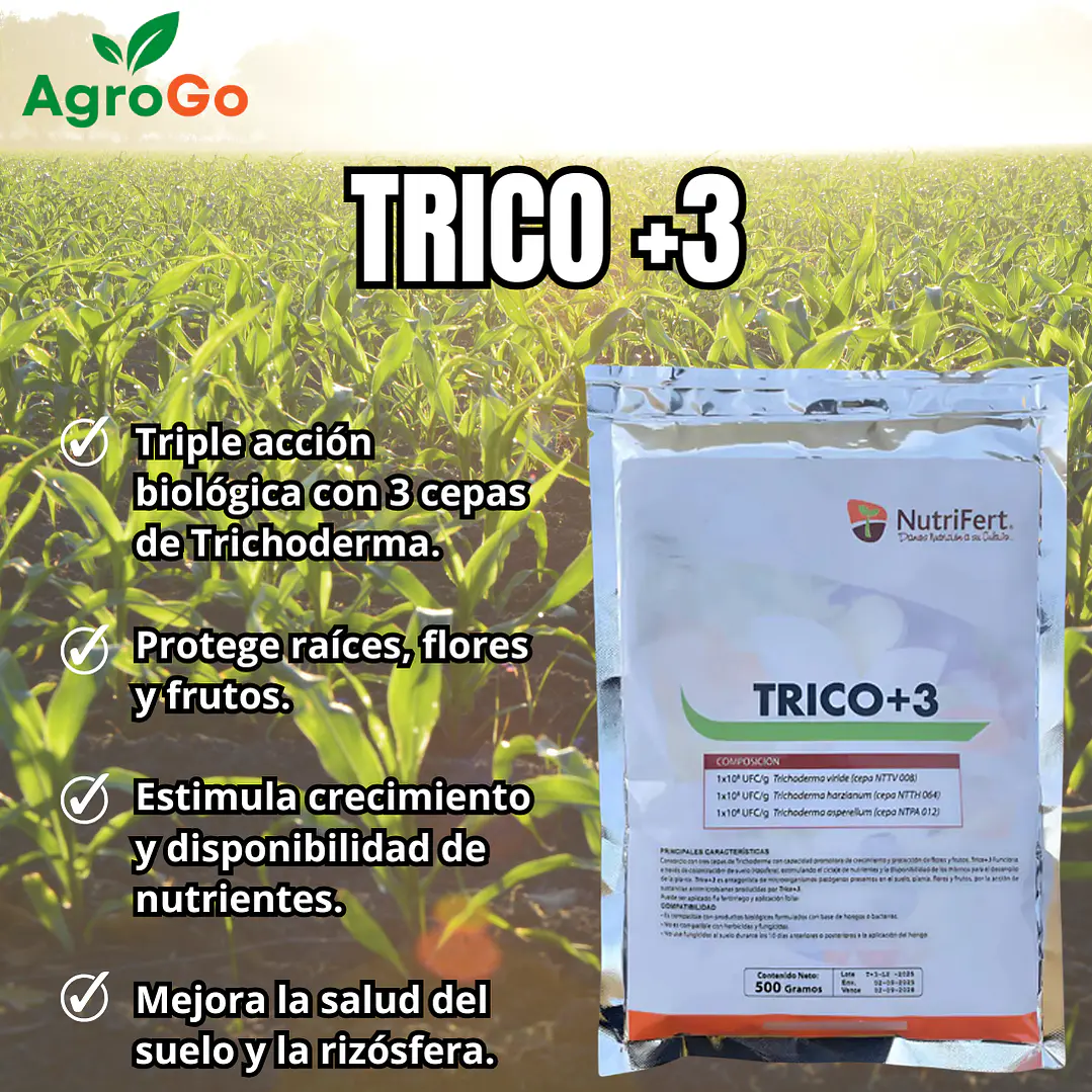 TRICO+3  / CONSORCIO BIOLOGICO DE TRICHODERMA 500gr - NUTRIFERT 4