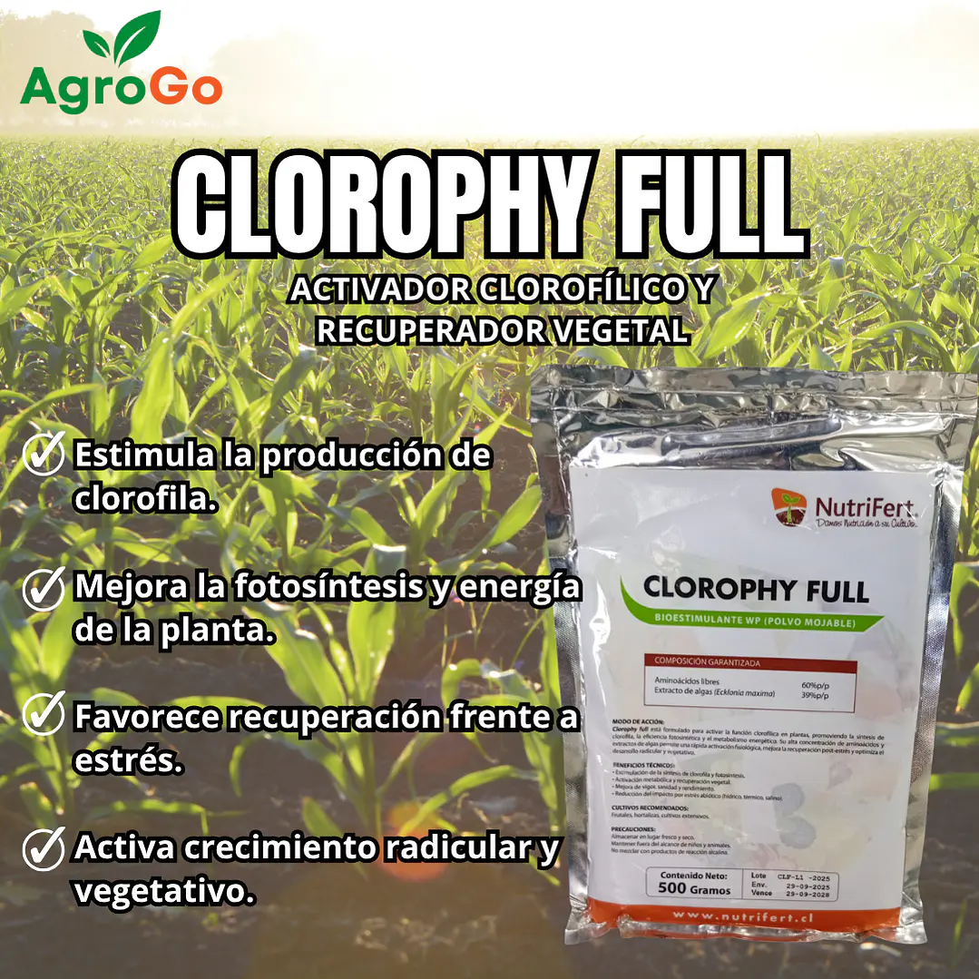 CLOROPHY FULL / ACTIVADOR CLOROFÍLICO Y RECUPERADOR VEGETAL  500gr - NUTRIFERT 1