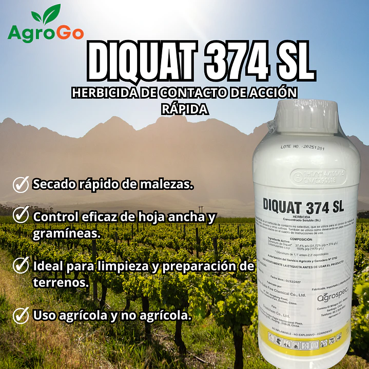 Herbicida Diquat 374 SL 1L 1