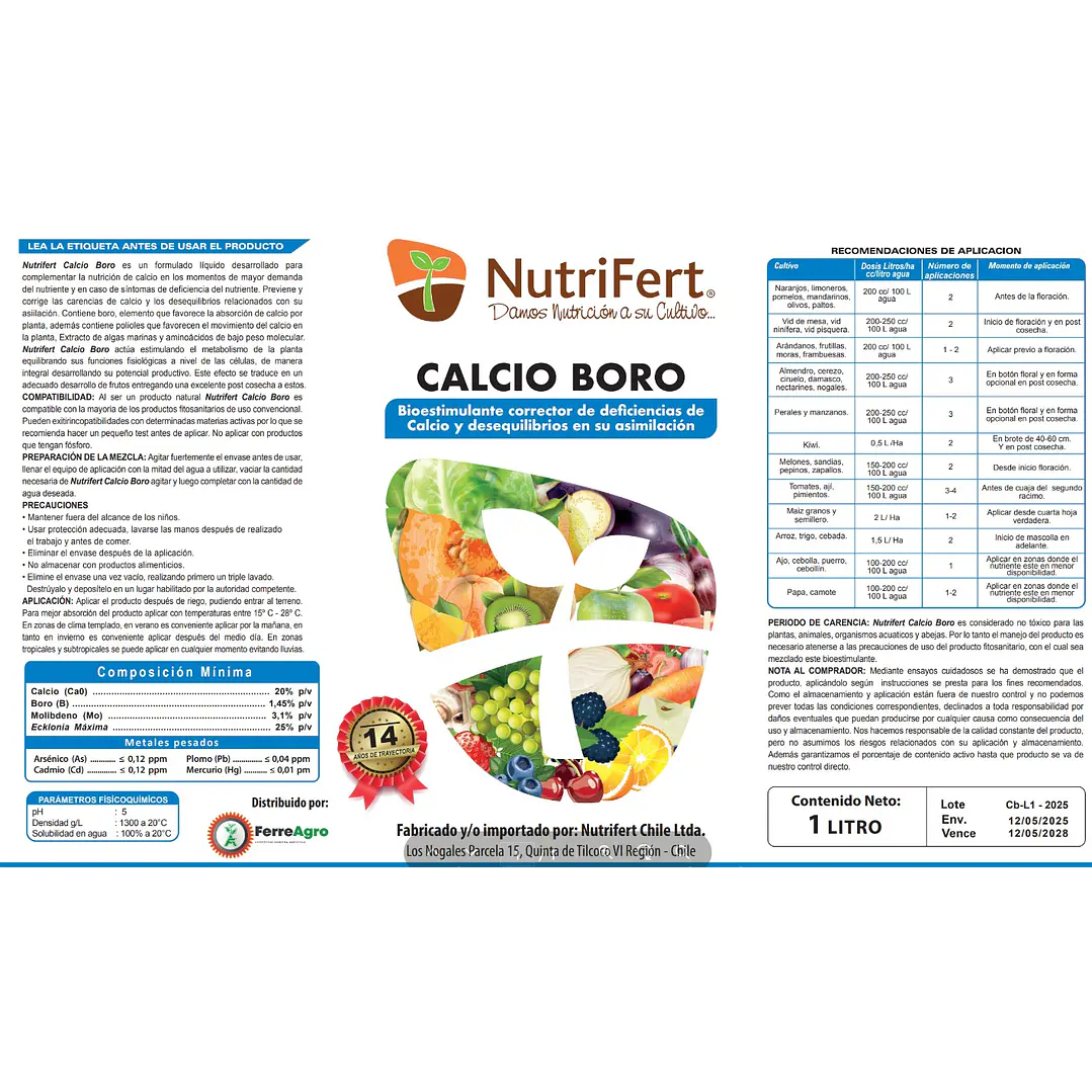 BIOESTIMULANTE CALCIO-BORO 20 LITROS NUTRIFERT  2