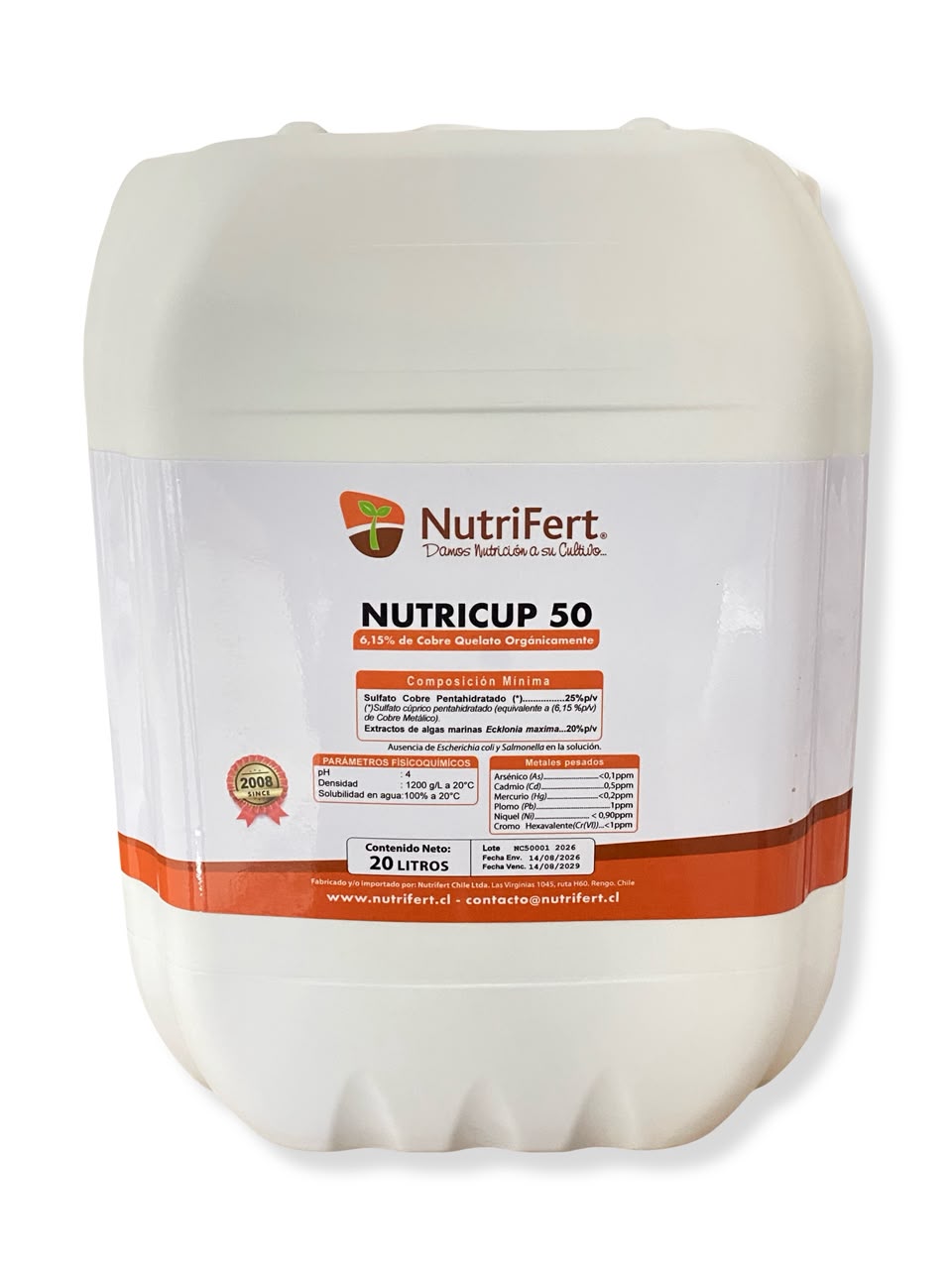 NUTRICUP 50 20 LITROS – COBRE QUELATADO 6,15% + EXTRACTO DE ALGAS ECKLONIA MAXIMA