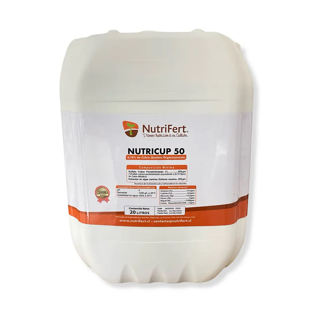 NUTRICUP 50 20 LITROS – COBRE QUELATADO 6,15% + EXTRACTO DE ALGAS ECKLONIA MAXIMA 1