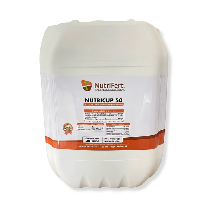 NUTRICUP 50 20 LITROS – COBRE QUELATADO 6,15% + EXTRACTO DE ALGAS ECKLONIA MAXIMA 1