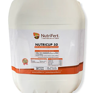 NUTRICUP 50 20 LITROS – COBRE QUELATADO 6,15% + EXTRACTO DE ALGAS ECKLONIA MAXIMA
