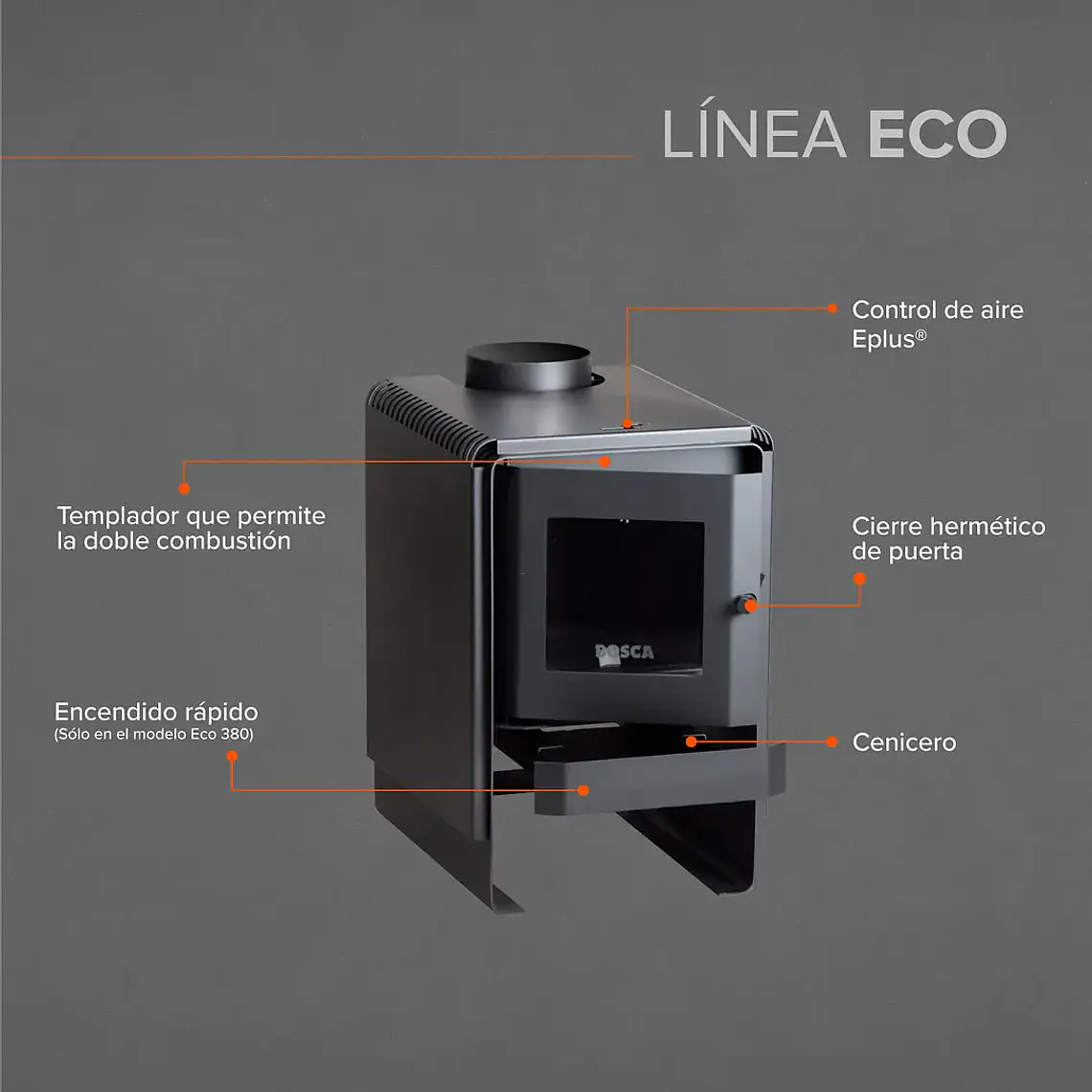 Calefactor a Leña Bosca Eco 380 CERT – Alta Potencia y Máxima Eficiencia 7